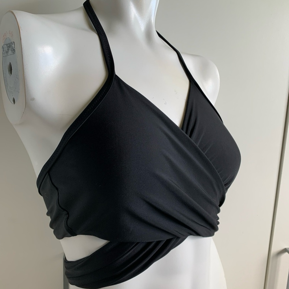 Aerie scoop neck size XL black wrap bikini swimsuit top - Picture 2 of 5